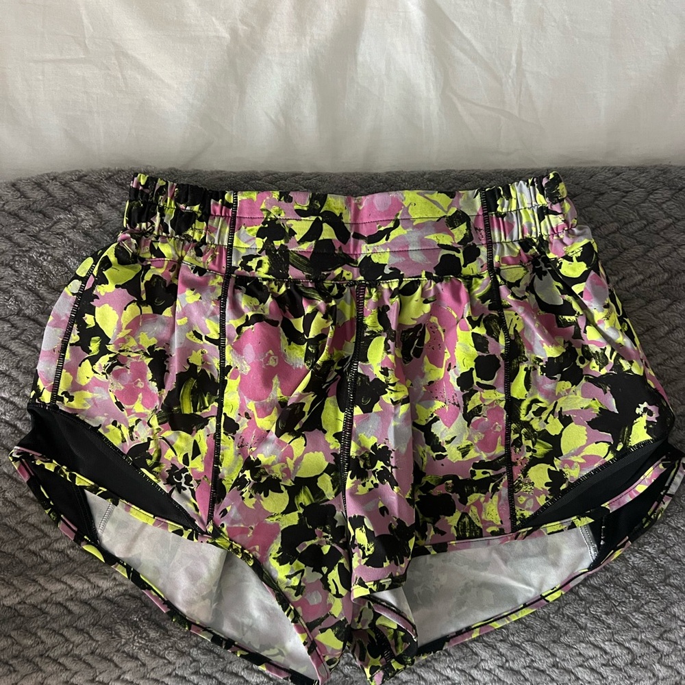 Lululemon Athletica Pink and Yellow Hotty Hot Low-Rise Shorts 2.5”
